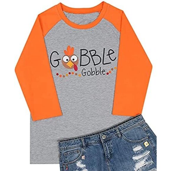 Thanksgiving Turkey Graphic Shirt Women Raglan Long Sleeve Tee Gift Idea - Picture 2 of 4
